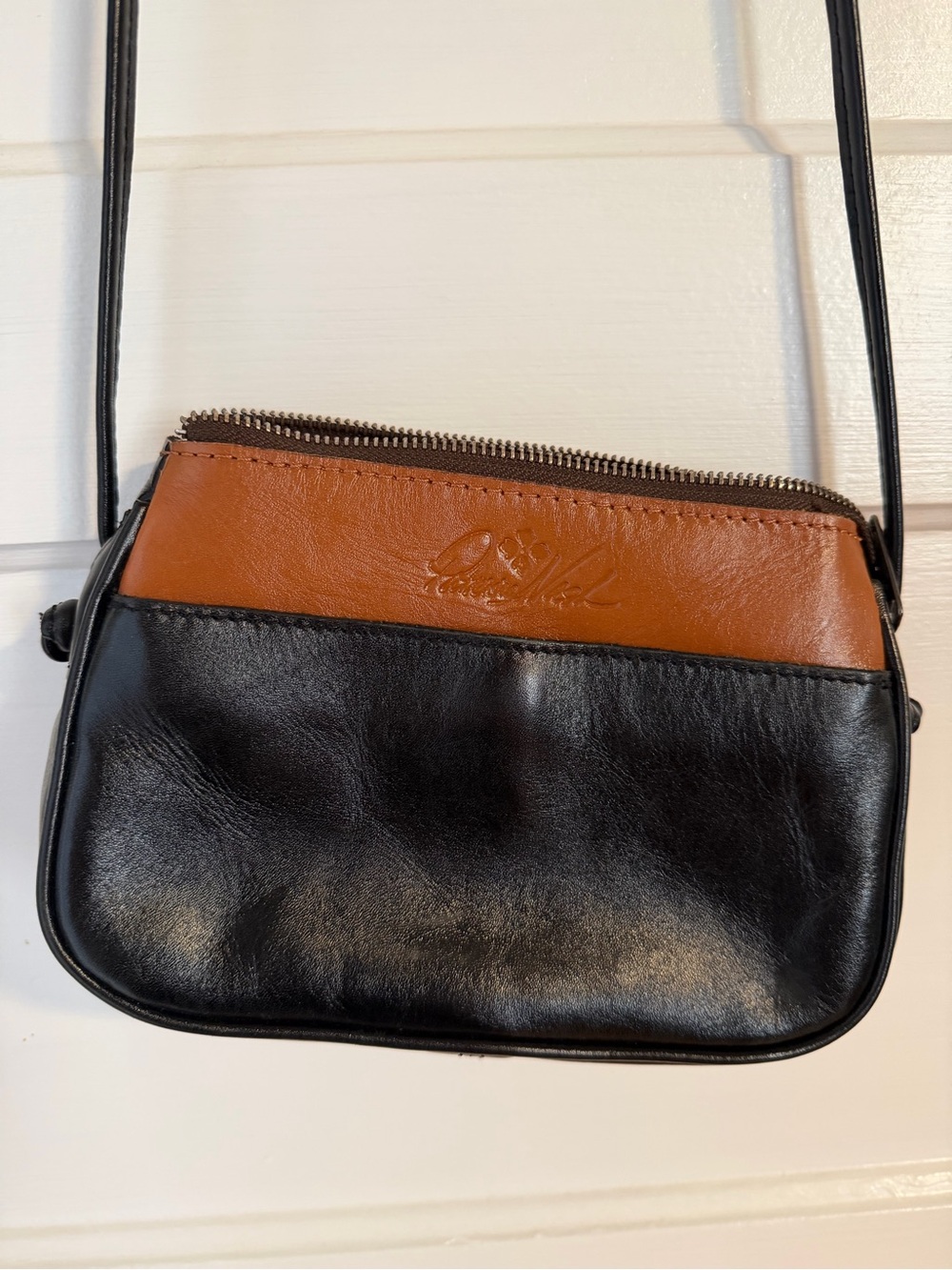 Patricia Nash Leather Two-Tone Black and Brown Crossbody Bag